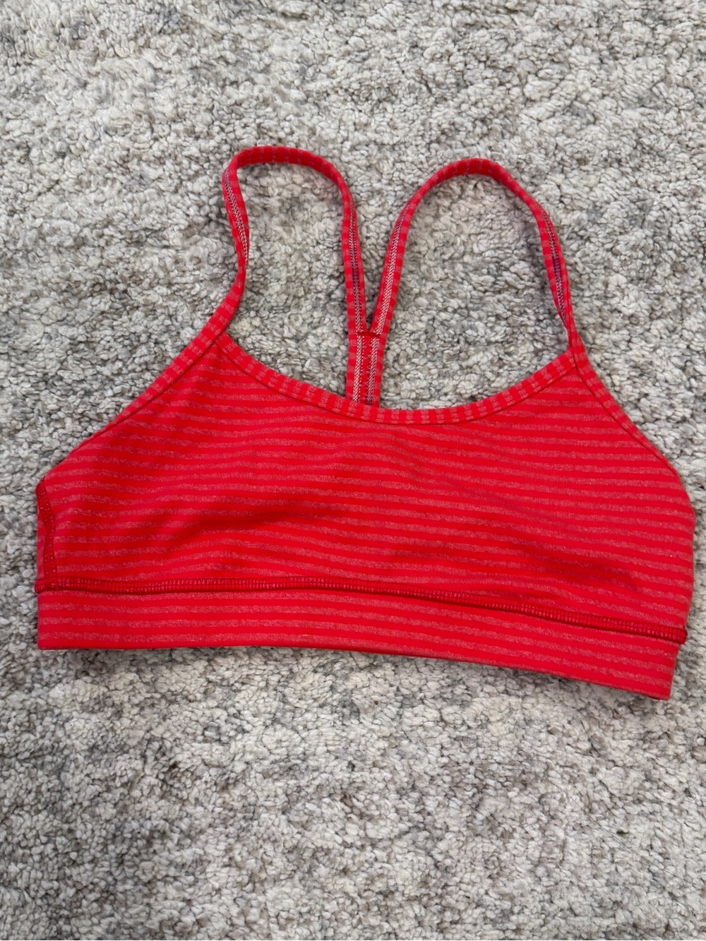 Lululemon Flow Y Bra Striped Coral Red Scoop-Neck Bralette - Picture 3 of 6